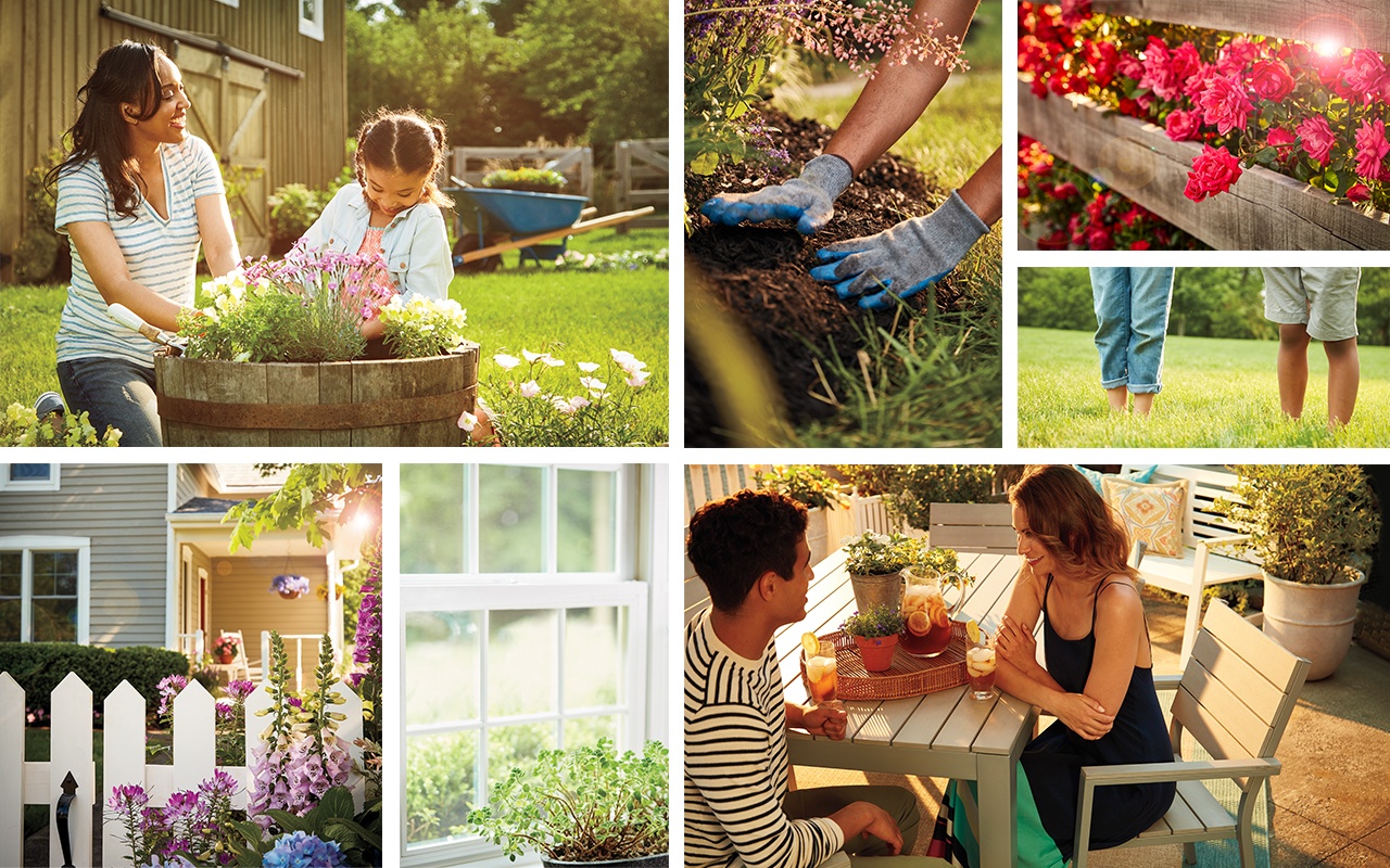 collage-family-gardening-dining-outdoors